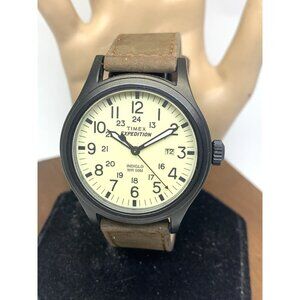 Timex Men's Watch T49963 Quartz Expedition Beige Dial Date Quartz Leather Strap